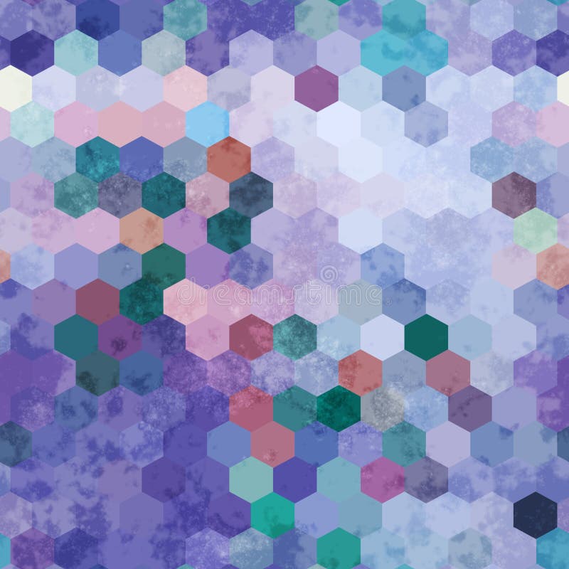 Seamless hexagon geo grid colorful grungy pattern