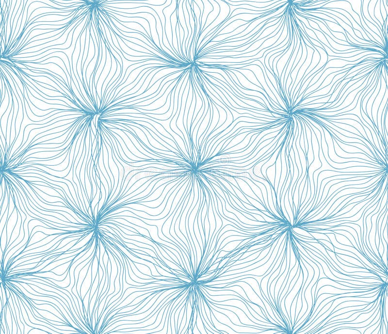Seamless hexagon lines wavy flower pattern blue on white stock illustration