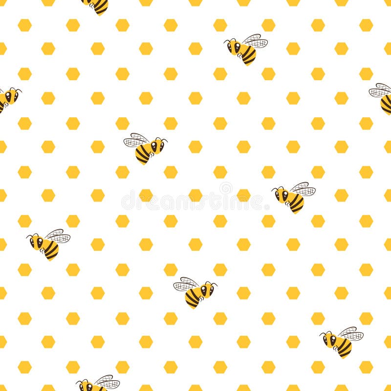 Seamless honey pattern with bee and honeycomb. Vector print, textile design royalty free illustration