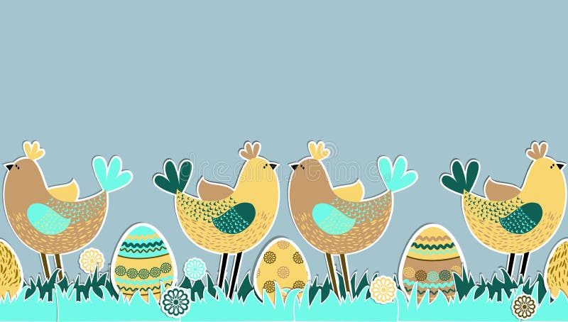 Seamless horizontal pattern with birds and eggs