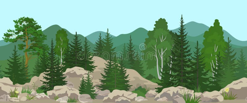 Seamless Mountain Landscape with Trees