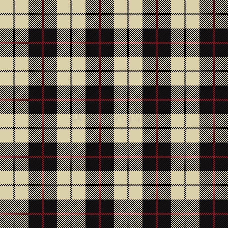 Seamless illustration - tartan pattern, black and beige square with red and white strips. Seamless illustration - tartan pattern, black and beige square with red and white strips