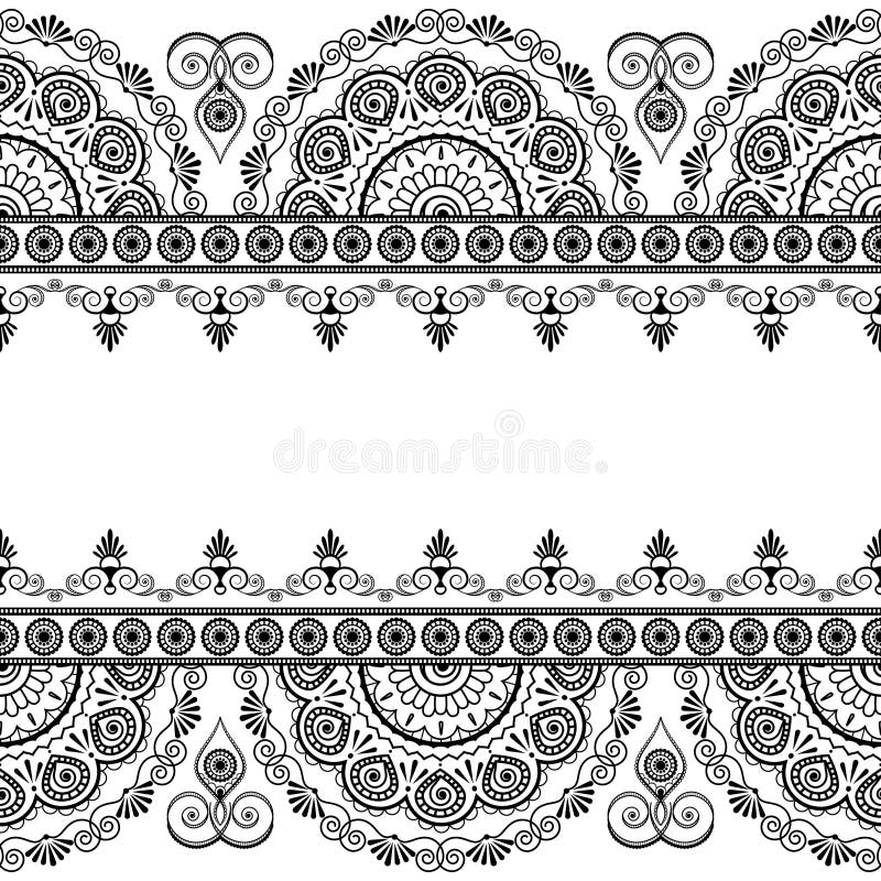 Seamless Indian Mehndi Border Elements with Flowers for Cards and ...