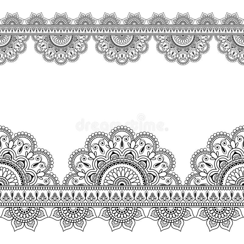 Seamless Indian Mehndi Pattern with Floral Border Elements for Card and ...