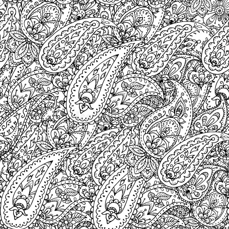 Seamless Indian Paisley Pattern. Black and White Illustration for ...