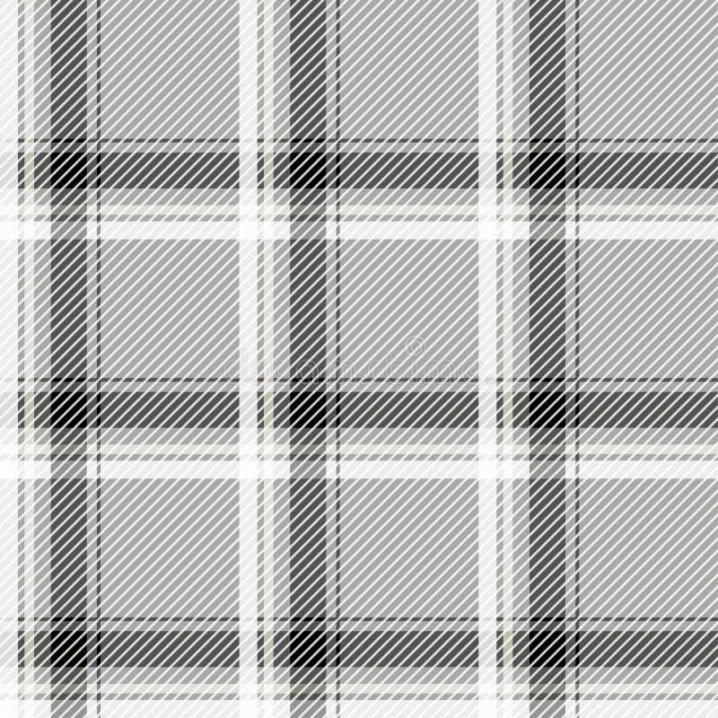 Seamless light tartan pattern fabric. Black and white cells on a gray background.