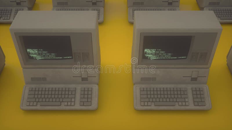 Seamless Loop Animation of Vintage Computers With Green Code on Screens stock video