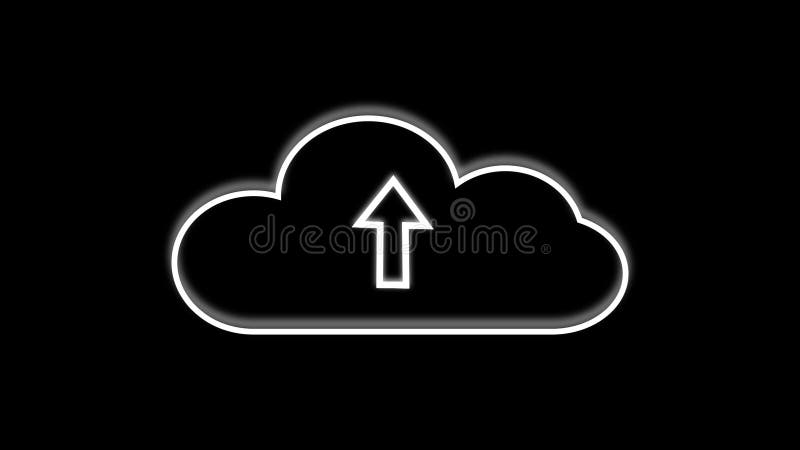Seamless loop motion graphics of cloud upload with network internet server storage backup. Cloud upload icon animation neon royalty free illustration