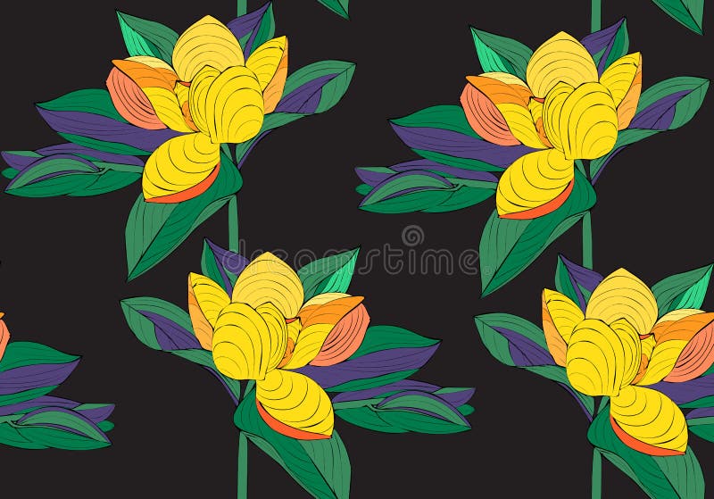Seamless magnolia pattern. Exotic Flower. Vector Design. Floral Texture. Summer and Spring Floral Background. Pop art style and co royalty free illustration Seamless magnolia pattern. Exotic Flower. Vector Design. Floral Texture. Summer and Spring Floral Background. Pop art style and co royalty free illustration