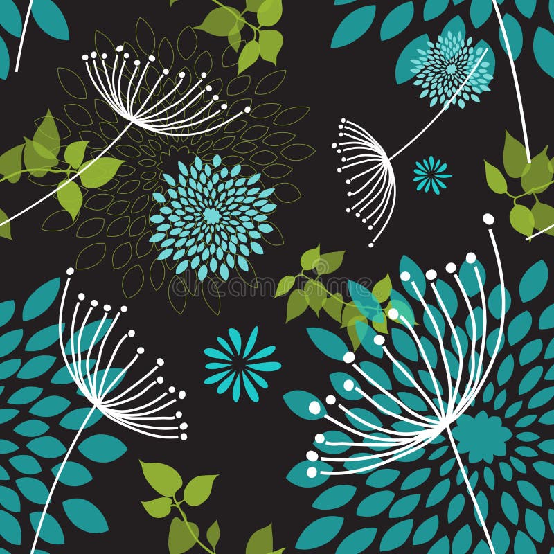 Seamless maskros- och blommamodell stock illustrationer
