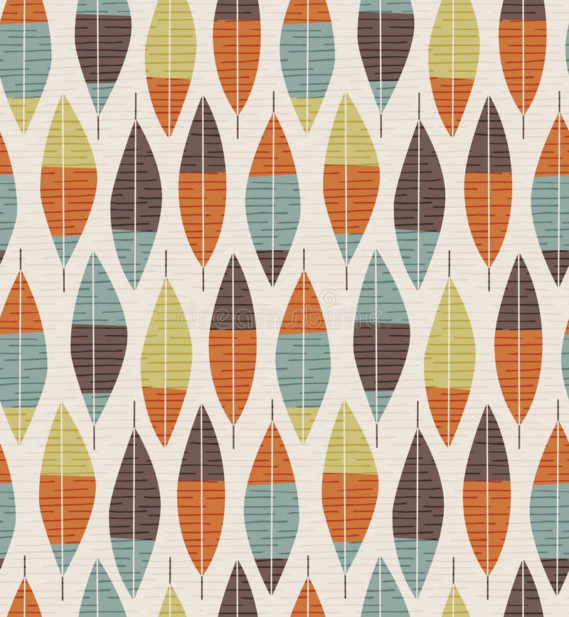 Seamless mid century modern feather or leaf pattern.