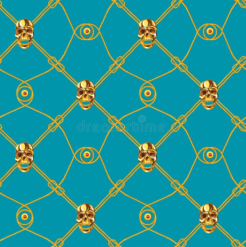 Seamless modell för guld- skalle stock illustrationer Seamless modell för guld- skalle stock illustrationer