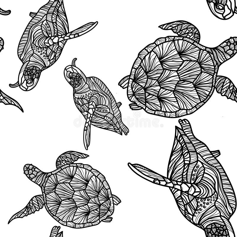 Seamless Monochrome Pattern With Turtles Stock Vector Illustration