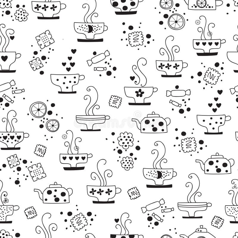 Seamless mönstra att dricka av teamonokromen stock illustrationer Seamless mönstra att dricka av teamonokromen stock illustrationer
