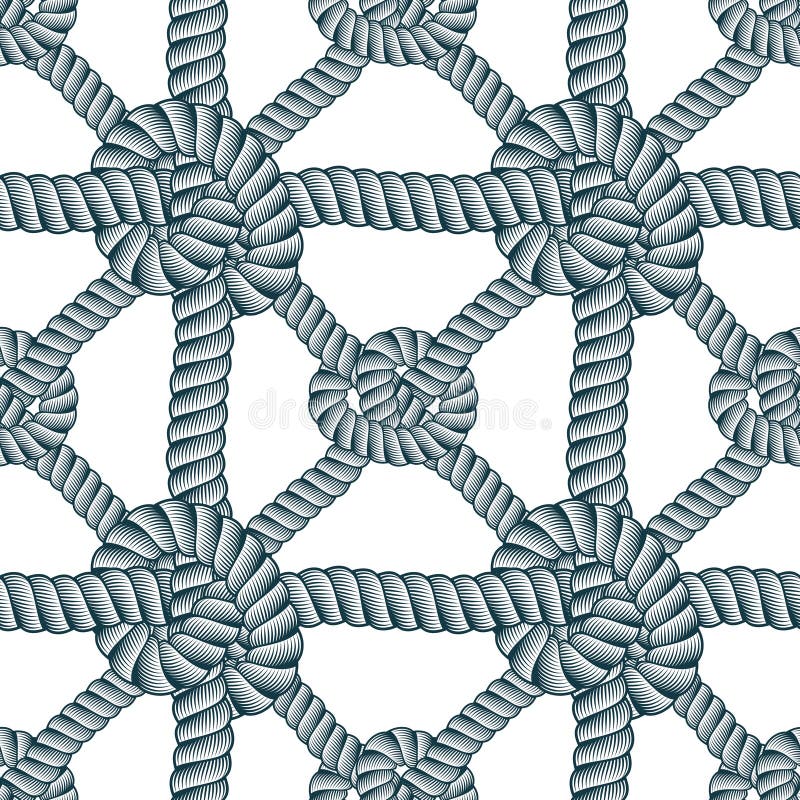 Seamless nautical rope pattern . Endless navy illustration with loop cord lines ornament. Endless navy illustration with fishing net ornament and marine knots. Usable for fabric, wallpaper, wrapping, web and print.
