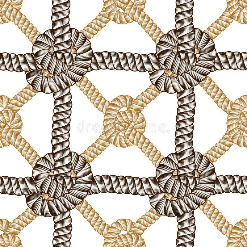 Seamless Nautical Rope Pattern Vector. Endless Navy Illustration with Loop Cord Lines Ornament