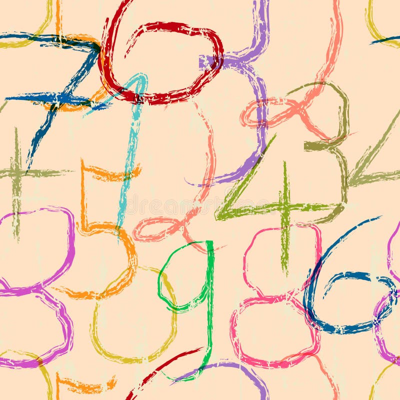 Seamless numbers pattern, grungy vector illustration,overprint background texture, good background for educataion and school topics