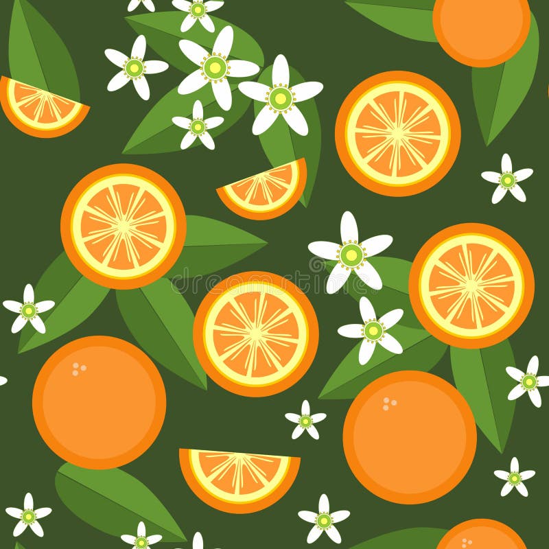 Seamless Orange Fruit and Flowers Texture 545 Stock Vector