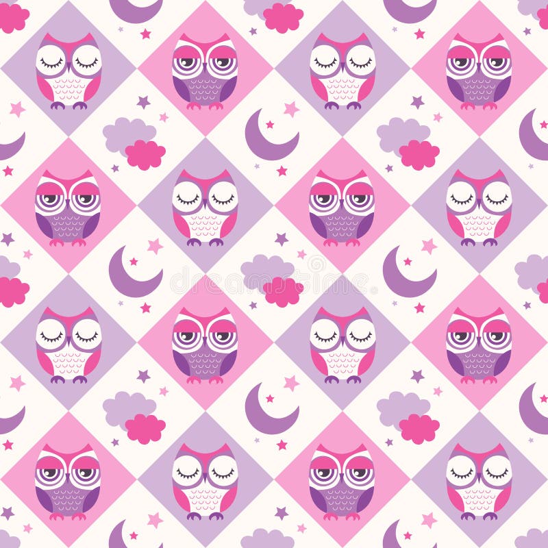 Seamless owls birds bedroom background stock illustration