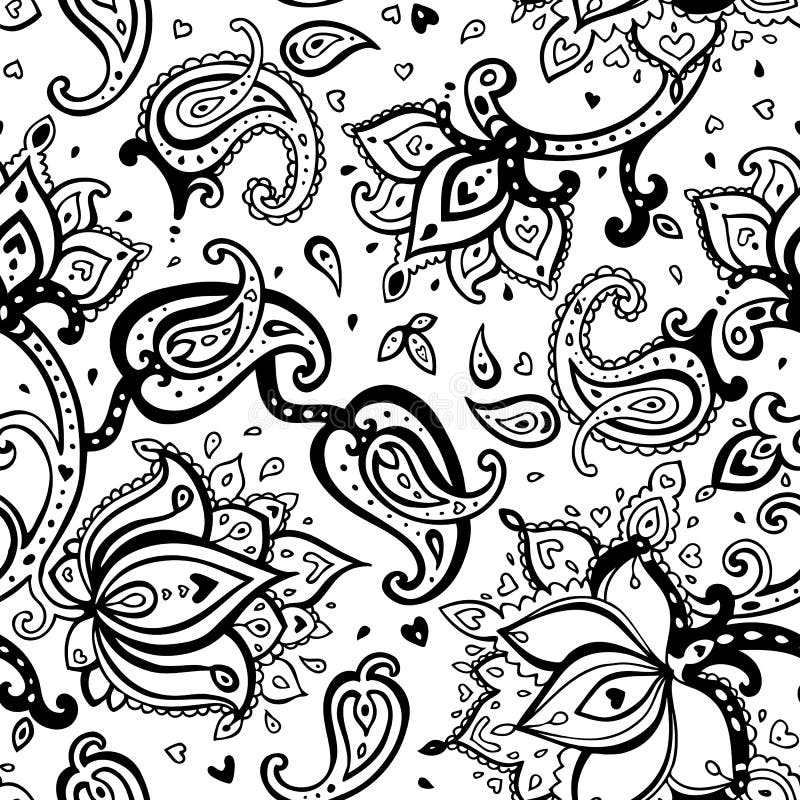 White and Black Seamless Floral Pattern Stock Vector - Illustration of ...
