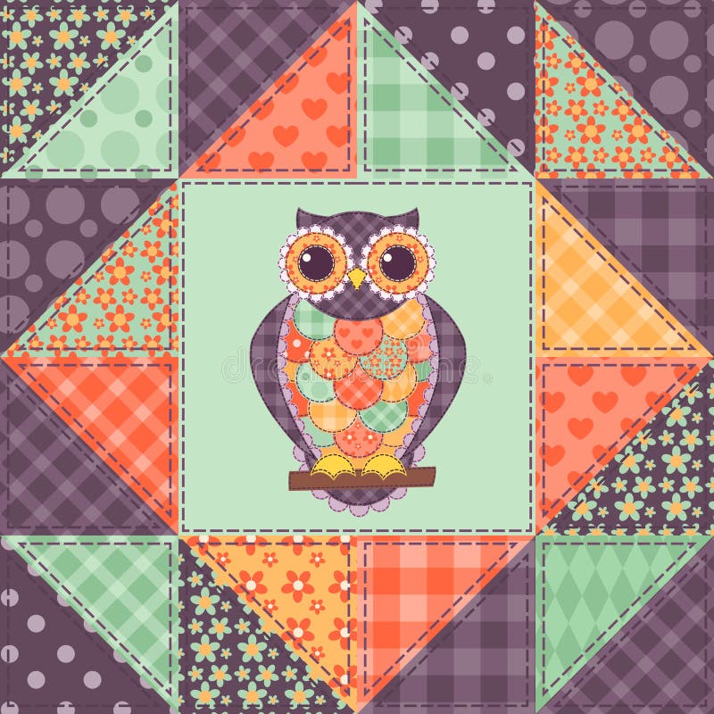 Seamless patchwork owl pattern 1 stock illustration Seamless patchwork owl pattern 1 stock illustration