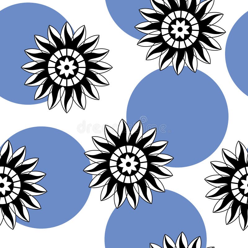 Seamless Pattern of Abstract Black and White Flowers on a White Stock