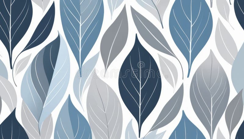 Seamless Pattern of Abstract Blue and Gray Leaves, Perfect for Textile Design and Wallpaper stock illustration