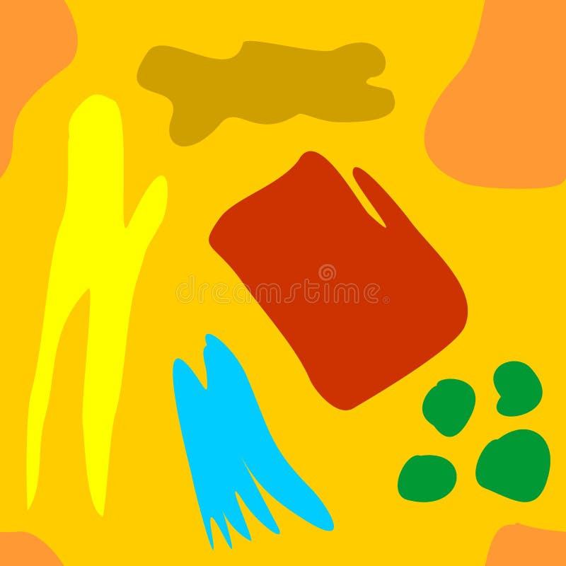 Seamless Pattern with Abstract Multicoloured Patches on Yellow Background. Vector Design Stock