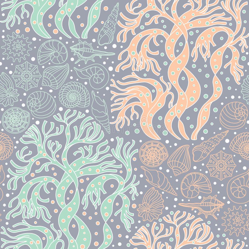 Seamless pattern with algae and seashells vector illustration Seamless pattern with algae and seashells vector illustration