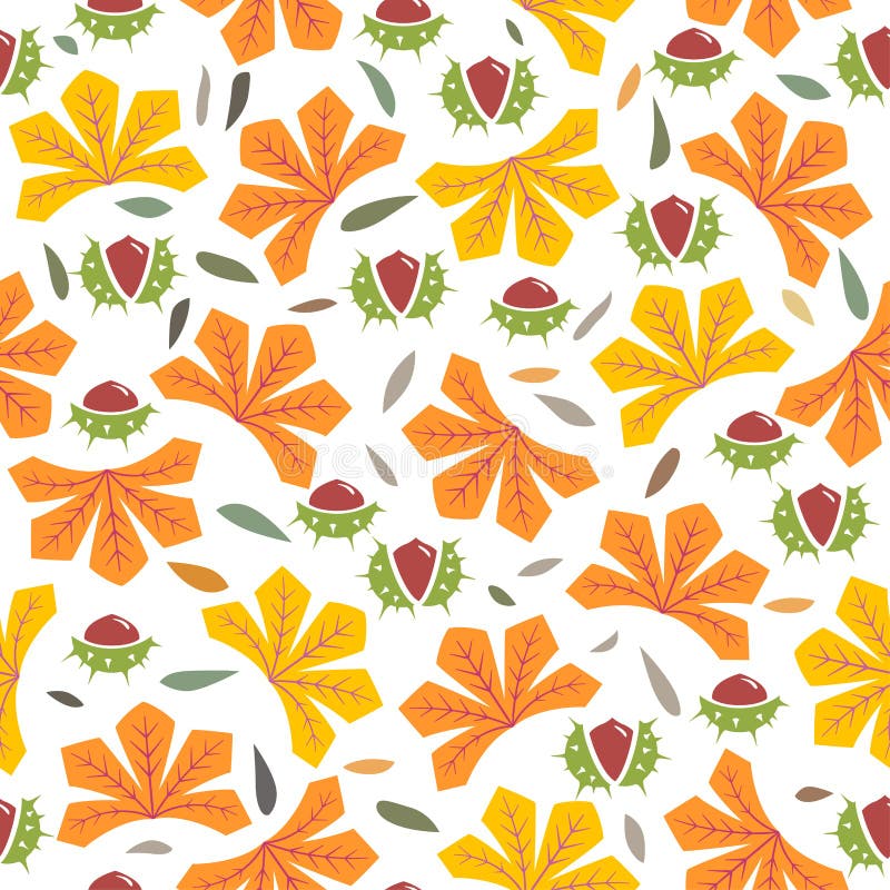Seamless pattern with autumn chestnut leaves stock illustration