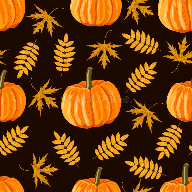 Seamless Pattern with Autumn Leaves and Pumpkins. Stock Vector ...