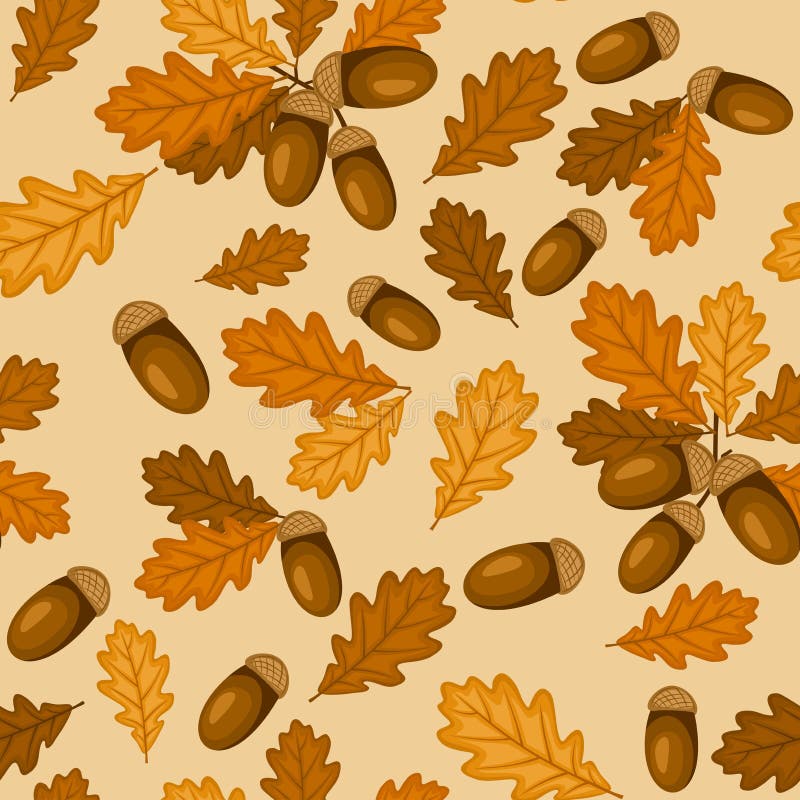 Seamless pattern with autumn oak leaves and acorns