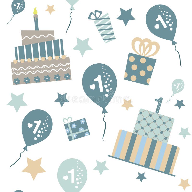 Seamless Pattern, Baby Boy First Birthday. Stock Vector - Illustration of baker, charming: 72349520 Seamless Pattern, Baby Boy First Birthday. Stock Vector - Illustration of baker, charming: 72349520