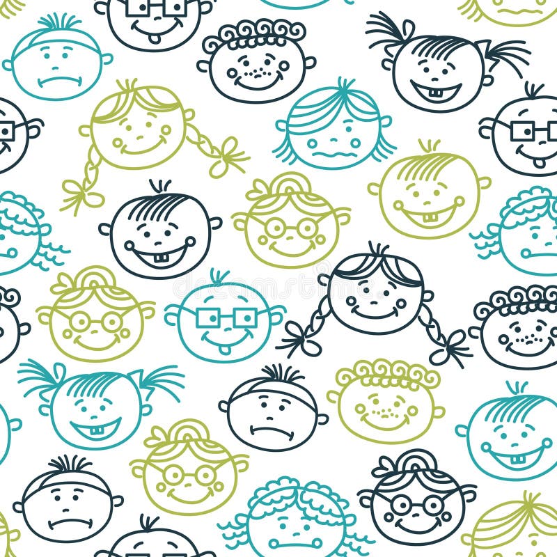 Seamless pattern of baby cartoon faces royalty free illustration