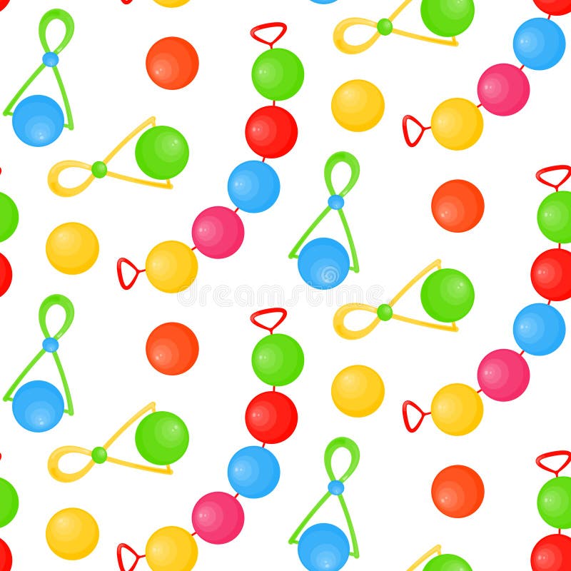Seamless pattern of baby rattles. Bright multi-colored rattles stock illustration