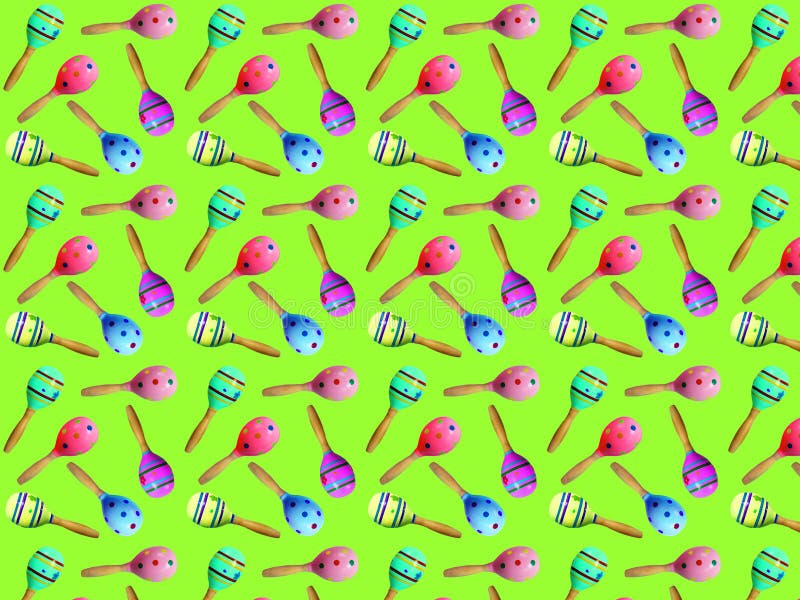 Seamless pattern from baby rattles toys on a light green background. Idea for fabric. royalty free illustration