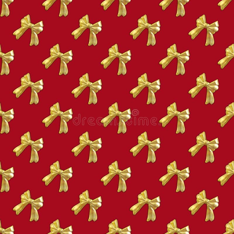 Seamless pattern background Gold bow on christmas red background. for holiday decorating greeting cards for wedding, birthday