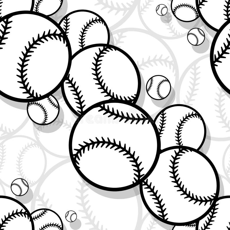 Seamless Pattern with Baseball Softball Ball Graphics. Stock