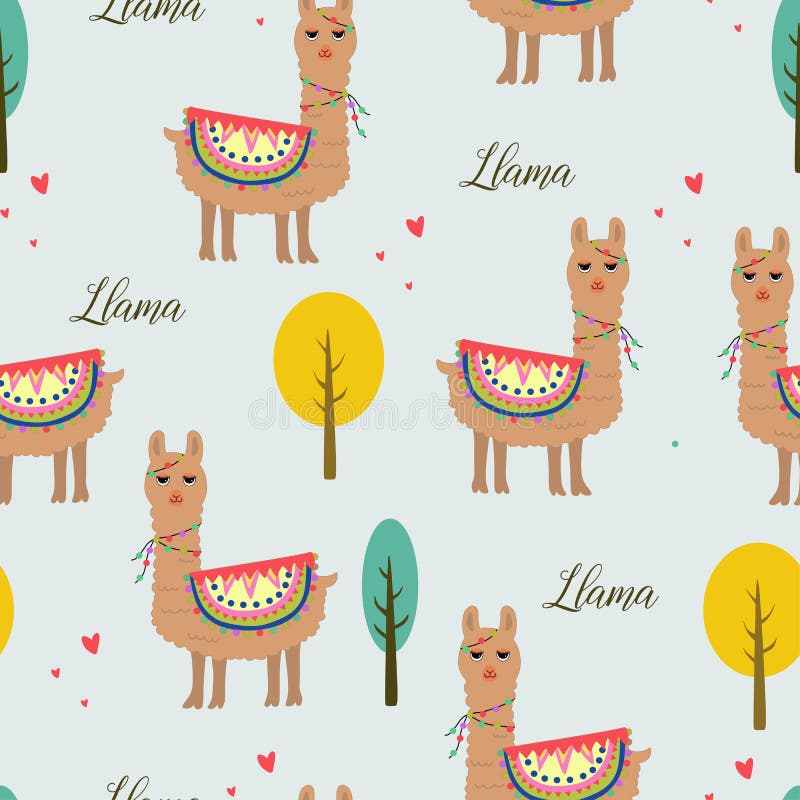 Seamless pattern beautiful llama with tree and love royalty free illustration Seamless pattern beautiful llama with tree and love royalty free illustration