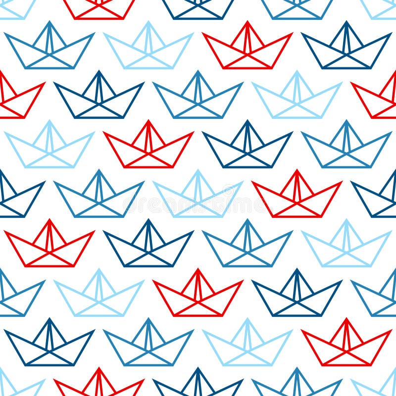 Seamless Pattern Big Paper Boats Outline Blue And Red royalty free illustration Seamless Pattern Big Paper Boats Outline Blue And Red royalty free illustration