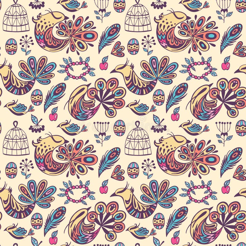 Seamless pattern with birds of paradise