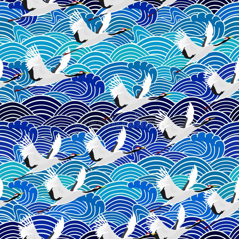 Seamless Pattern with Cranes. Japanese Pattern. Vector.Vector Wallpaper ...