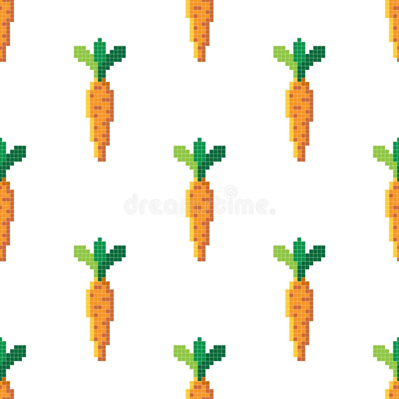Seamless pattern with 8 bit pixel carrot on a white background. Vector illustration. Old school computer graphic style royalty free illustration Seamless pattern with 8 bit pixel carrot on a white background. Vector illustration. Old school computer graphic style royalty free illustration