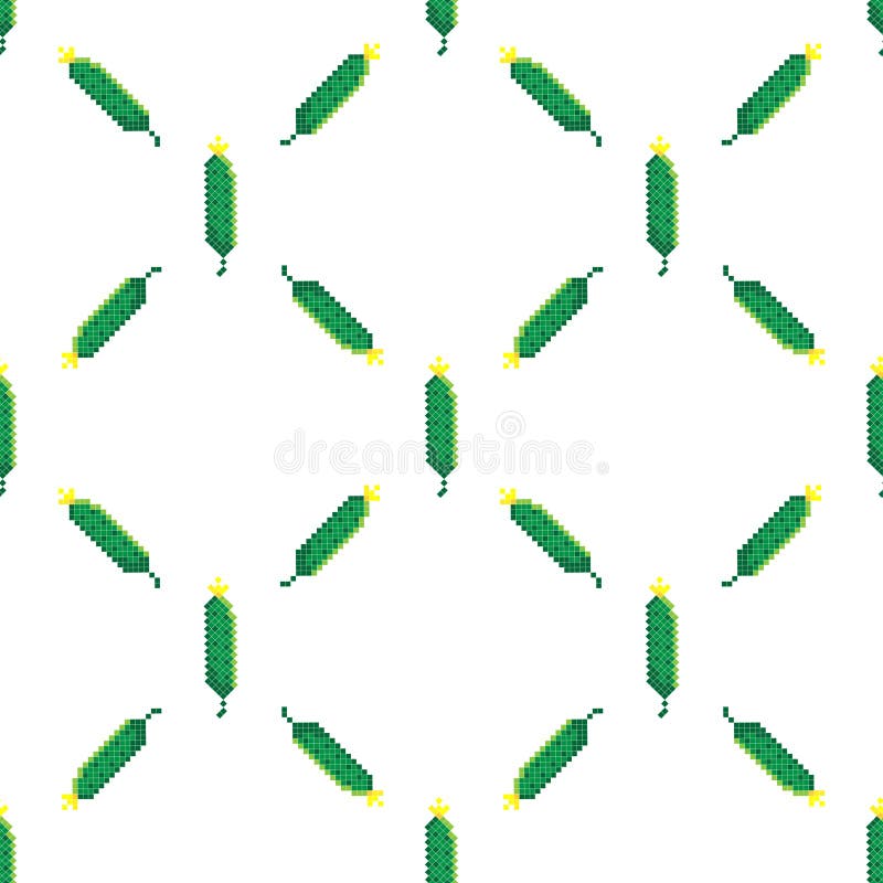 Seamless pattern with 8 bit pixel cucumber on a white background. Vector illustration. Old school computer graphic style stock illustration Seamless pattern with 8 bit pixel cucumber on a white background. Vector illustration. Old school computer graphic style stock illustration