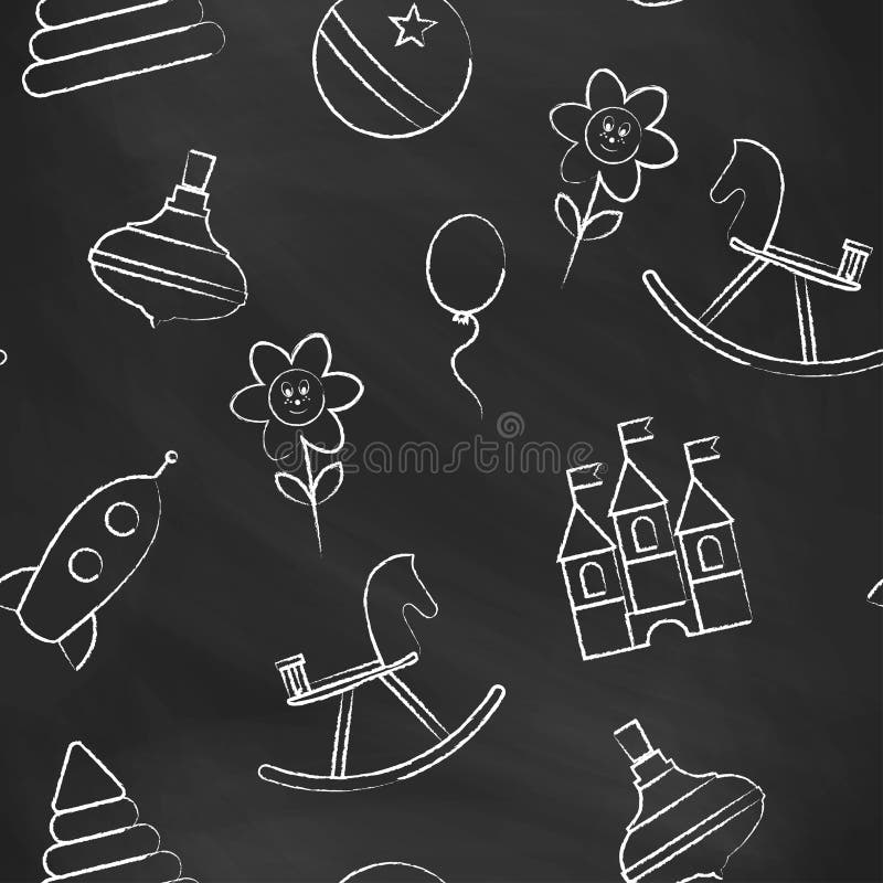 Seamless Pattern Black Chalk Board with White Children S Chalk Drawings
