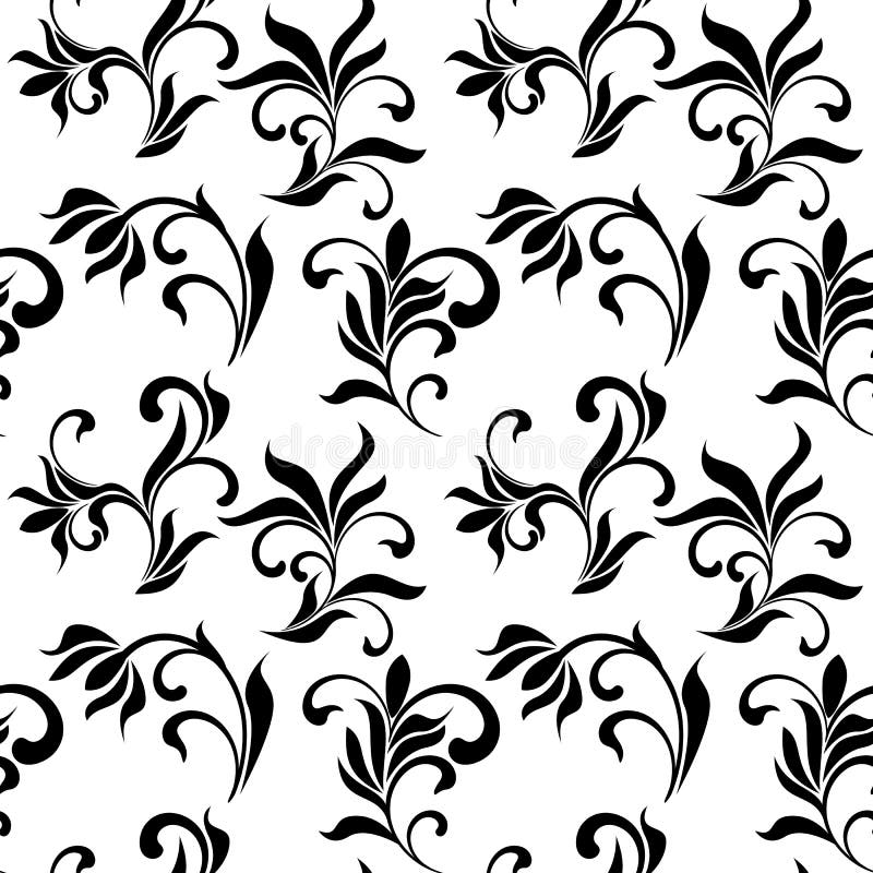 Seamless Pattern with Black Flowers on a White Background Stock Vector Illustration of pattern