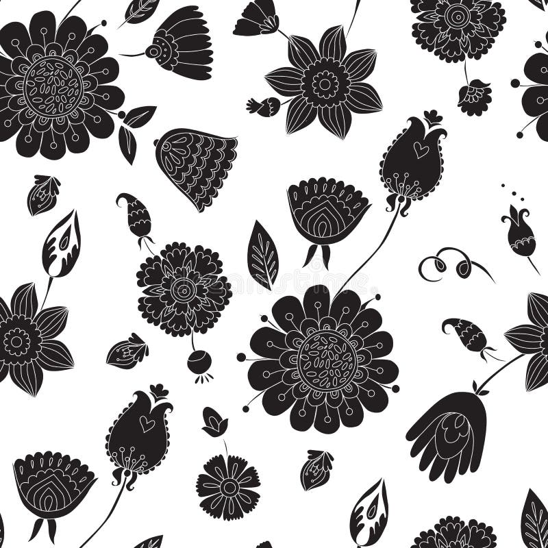 Seamless Pattern With Black Flowers On A White Background Stock Vector Illustration of