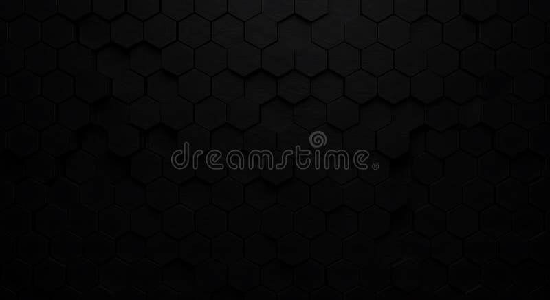 A seamless pattern of black hexagonal tiles creates a textured, three-dimensional royalty free illustration