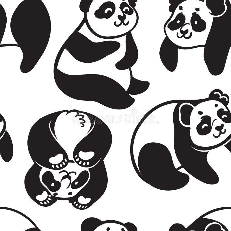 Seamless pattern with black and white cute cartoon pandas royalty free illustration