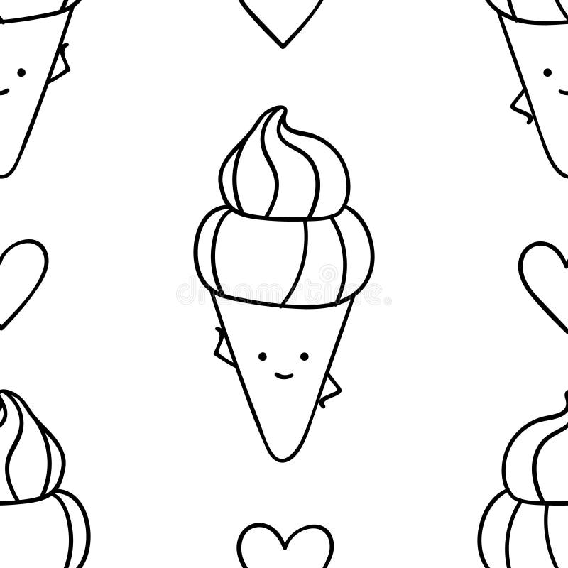 seamless pattern black and white cute hand drawn ice cream